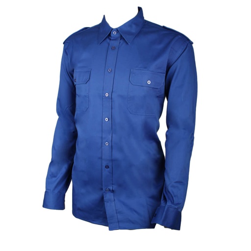 D-S Job-Tex Classic funktionel koboltblå arbejdsskjorte, polyester/bomuld, med 2 brystlommer samt skulderstropper