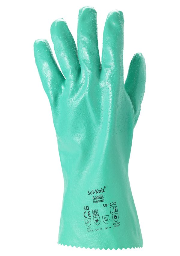 Forstærket nitril kemikaliehandske til svære opgaver, ru overflade, Ansell Sol-Knit® 39-122, 310 mm