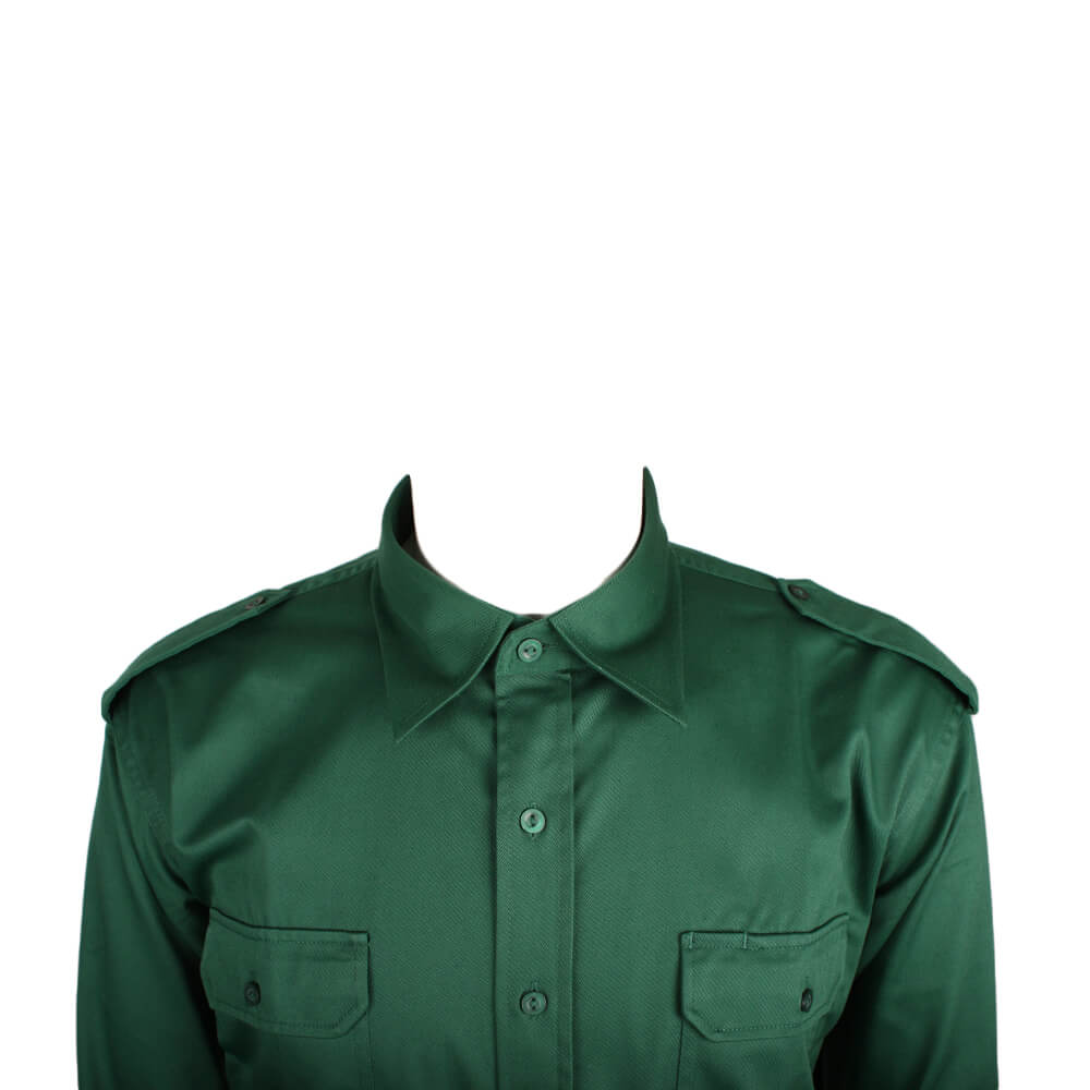 D-S Job-Tex Classic grøn arbejdsskjorte, polyester/bomuld, med 2 stk brystlommer samt skulderstrop ET GODT TILBUD SÅ LÆNGE LAGER HAVES