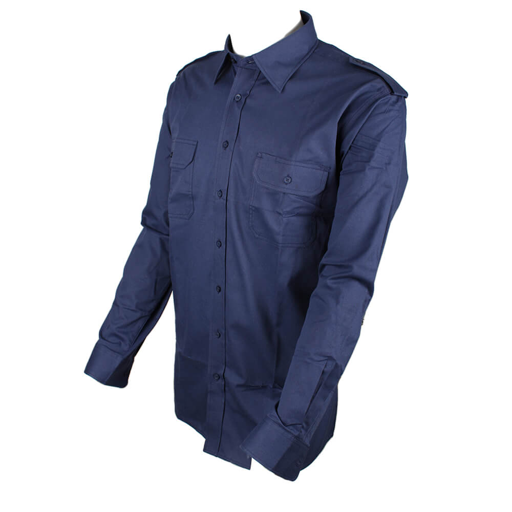 D-S Job-Tex Marineblå classic Arbejdsskjorte, 100% bomuld, 335 gram med 2 brystlommer med klap samt skulderstrop