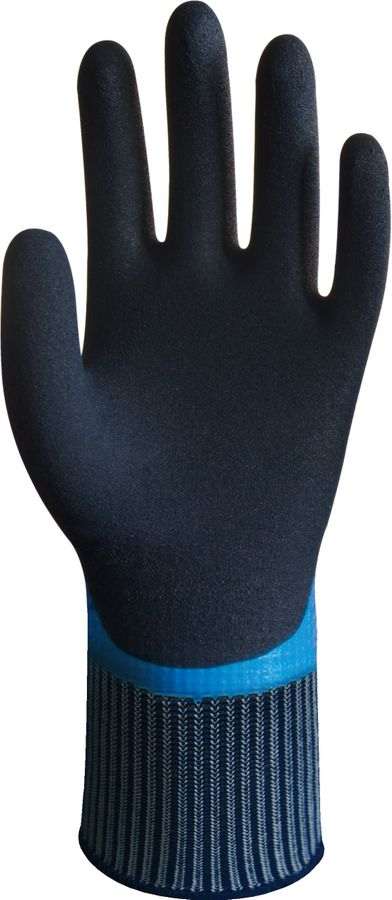Wondergrip WG-318 Vandtæt blå montering handske, heldyppet i naturgummi (latex), med praktisk rib manchet, samt en ru gribeflade længde 260 mm 