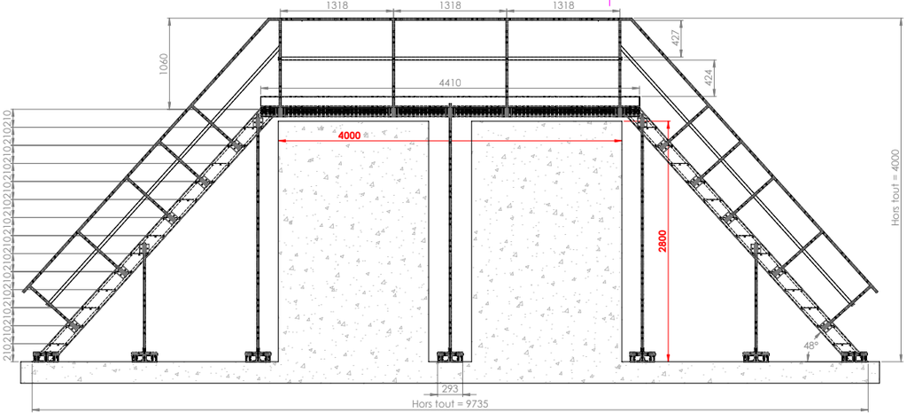 Stepover til forhindringer på tag 2800 x 4000 mm, Vectaway® crossover walkway / stepover i aluminium