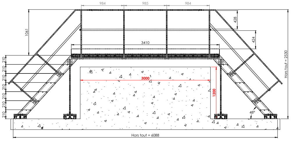 Stepover til forhindringer på tag 1200 x 3000 mm, Vectaway® crossover walkway / stepover i aluminium
