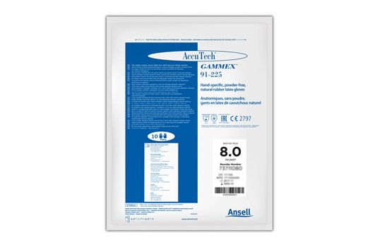 Ansell AccuTech Gammex 91-225 Steril engangshandske i naturgummi, længde 300 mm, ISO 5 / klasse 100, tykkelse fra 0,2 til 0,25 mm, AQL 1,5