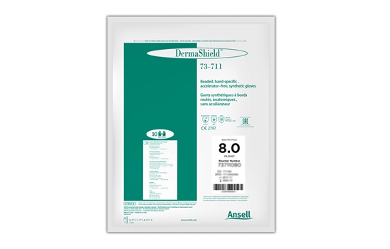 Ansell DermaShield 73-711, Steril og renrums engangshandske, ISO 5 / klasse 100, i neopren med rullekant, længde 310 mm tykkelse 0,175mm, AQL 0,65