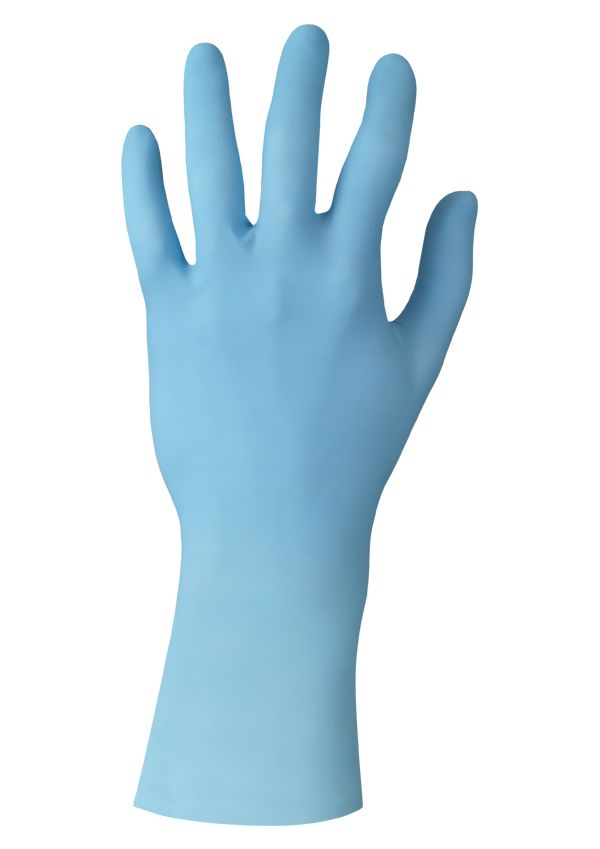 Ansell TouchNTuff 92-665 Lang, blå pudderfri engangshandsker i nitril, profil på fingerspidser med rullemanchet, længde 300 mm tykkelse 0,10mm AQL 1,5