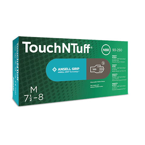 Ansell TouchNTuff 93-250 Pudderfri robust nitril engangshandske, længde 240 mm tykkelse 0,12 mm AQL 1,5