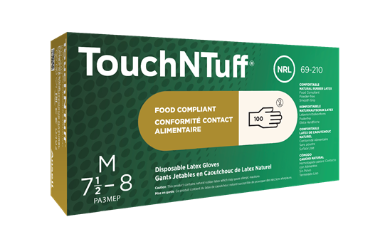 TouchNTuff® 69-210 Engangshandske i latex / naturgummi kan bruges begge hænder længde 240 mm tykkelse 0,10mm AQL 1,5