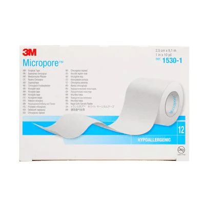 3M Hvid Micropore, kirurgisk tape,  bredde 2,5 cm x 9,1 m, 1530-1, tillader huden at ånde