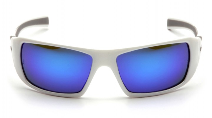 Sikkerhedsbrille Blå H2X anti-dug linse med hvid ramme - Pyramex Goliath