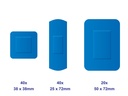 Detectaplast X-Ray Premium røngten plaster, vandtæt blå plastre til fødevarehåndtering, Mix 5 størrelser, pakke med 100 stk.