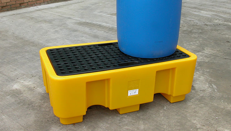 Opsamlingskar, spildbakke passer til 2x200 liters tønder, med mulighed for at bruge palleløfter eller gaffeltruck