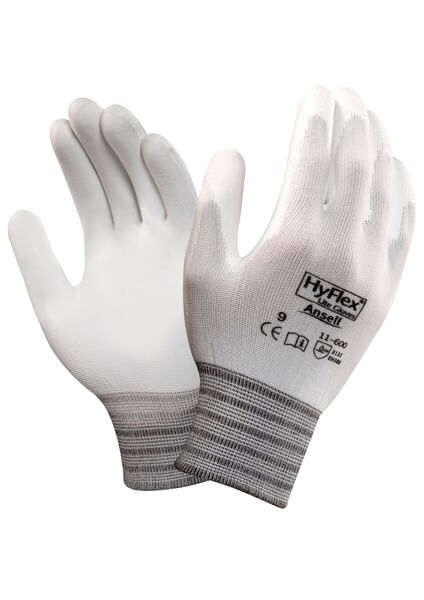 Ansell HyFlex Lite 11-600 Sømløs, hvid halvdyppet PU-handske, på polyamidfor længde 160-255 mm