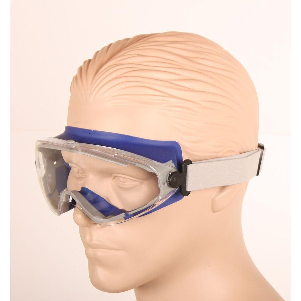 Dino Splash blå panorama goggle brille, med ventilation vægt kun 86 gram med bred elastik. optisk klasse 1 anti dug polycarbonat linse, med plads til at bære egne briller 8111