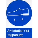 Antistatisk fodtøj påbudt, påbudsskilte, selvklæbende folie 297 x 210 mm
