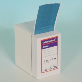Detectaplast blå elastisk plaster, rulle 6 cm × 5 meter, elektromagnetisk og visuelt sporbart