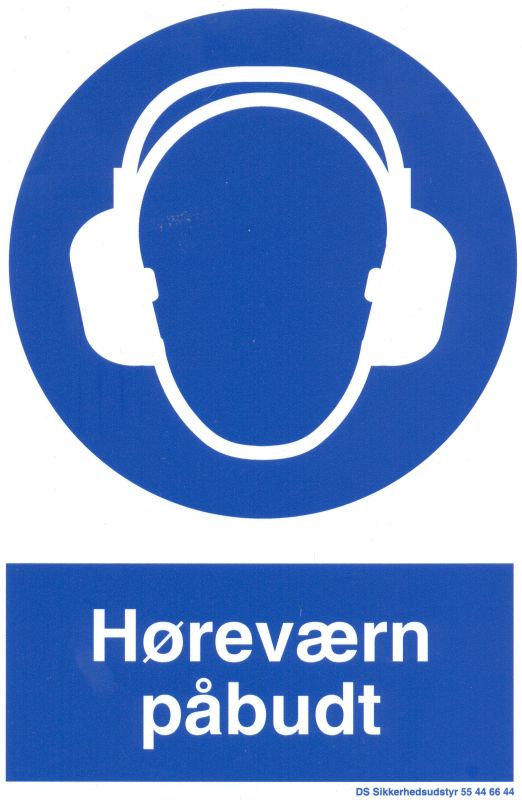 Høreværn påbudt, påbudsskilte, selvklæbende folie, 210 x 148 mm