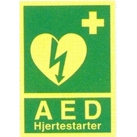 Hjertestarter/AED - efterlysende, hård plast 210 x 148 mm