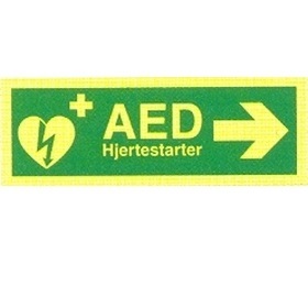Hjertestarter/AED, med pil, højre - efterlysende, selvklæbende folie