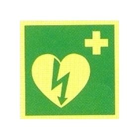 Hjertestarter - efterlysende, sikkerhedsskilt selvklæbende folie 200 x 200 mm
