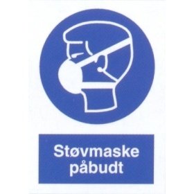 Støvmaske påbudt, påbudsskilte, plast 297 X 210 mm
