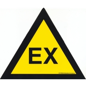 EX, trekantet 5 x 5 x 5 cm, advarselsskilt, selvklæbende folie, pakke à 10 stk
