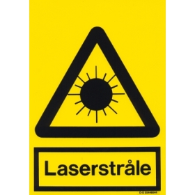 Laserstråler, advarselsskilt, selvklæbende folie 297 x 210 mm