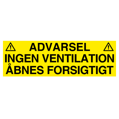 Advarsel Ingen ventilation - Selvklæbende vinyl skilt - 110 x 350 mm