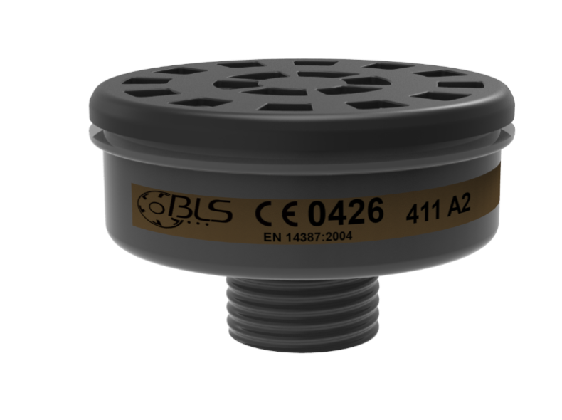 BLS 411 A2 gas/dampfilter, BLS 400-serien med 40 mm gevind ( passer til halvmaske SGE 46 Helmaske 5400 )