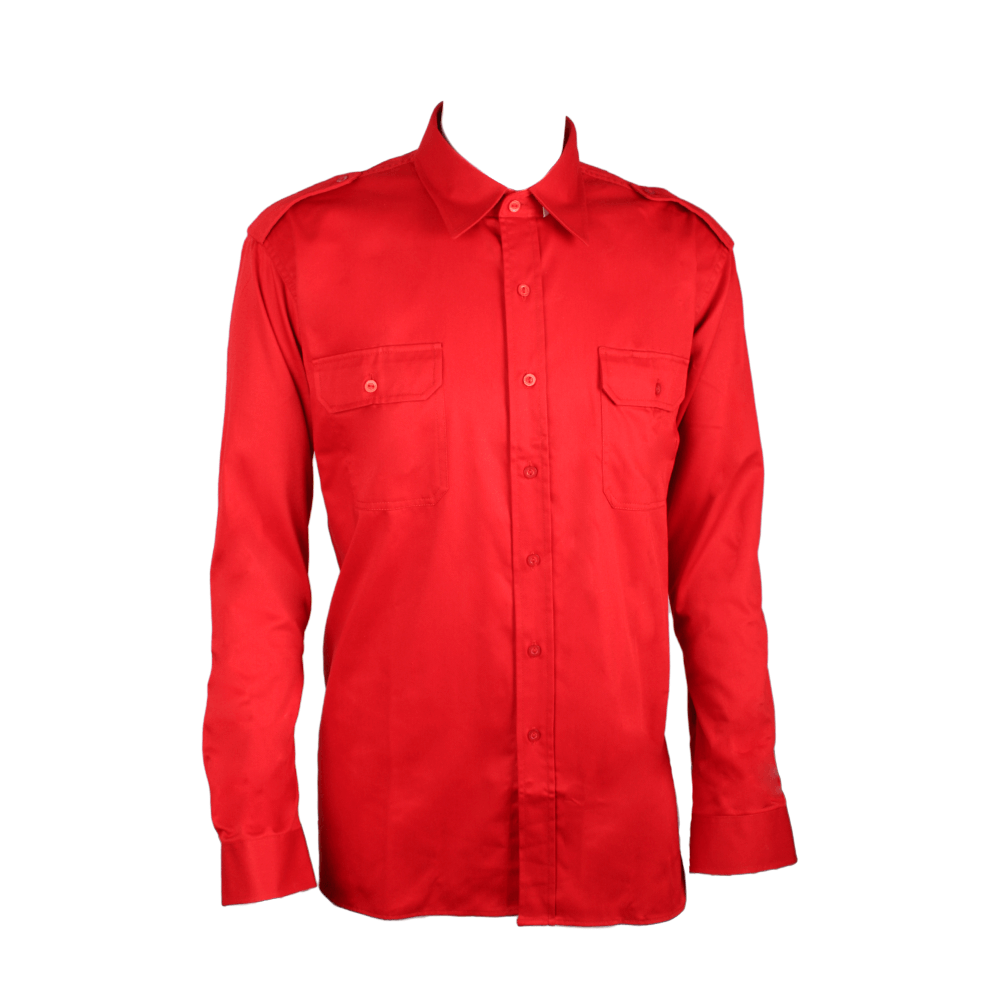 D-S Job-Tex Classic rød arbejdskjorte, 65% polyester/ 35% bomuld, Rød med 2 Stk. brystlommer samt skulderstropper. REST SALG SÅ LÆNGE LAGER HAVES