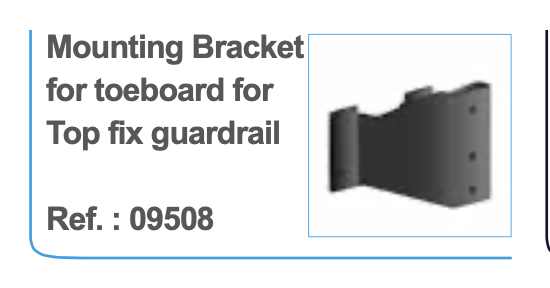 Aluminium mounting bracket for toe board H150 mm for top fix guardrail Rif. VS