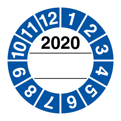 År 2020 Kalibreringsmærker med tekstfelt 10 stk Ø 30mm Selvklæbende vinyl