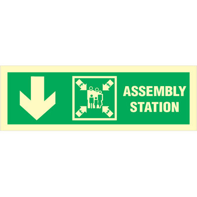 Assembly station arrow down - Photoluminescent Self Adhesive Vinyl - 100 x 300 mm