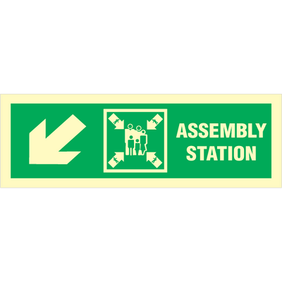 Assembly station arrow down to left corner - Photoluminescent Self Adhesive Vinyl - 100 x 300 mm