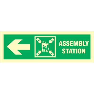 Assembly station arrow left - Photoluminescent Self Adhesive Vinyl - 100 x 300 mm