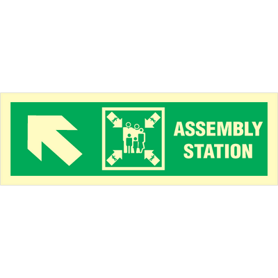 Assembly station arrow up to corner - Photoluminescent Self Adhesive Vinyl - 100 x 300 mm