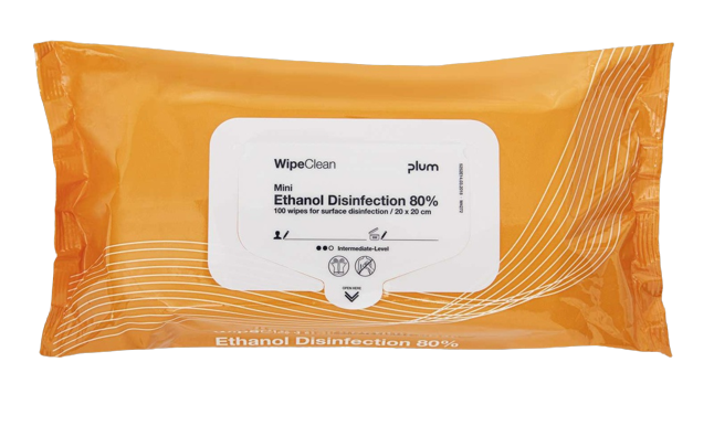 Plum 5252 WipeClean Ethanol Disinfection 80% mini, 20x20 cm, pakke 100 stk.
