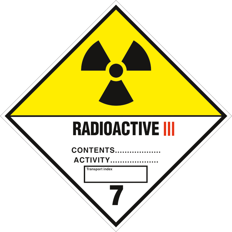 Radioactive kl. 7.3 fareseddel Aluminium 300 x 300 mm