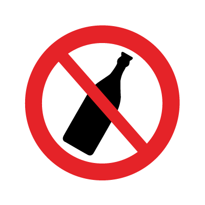 Flasker forbudt. Forbudsskilt, rundt, Aluminium