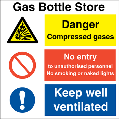 Gas bottle store, kombi-skilt, 300 x 300 mm
