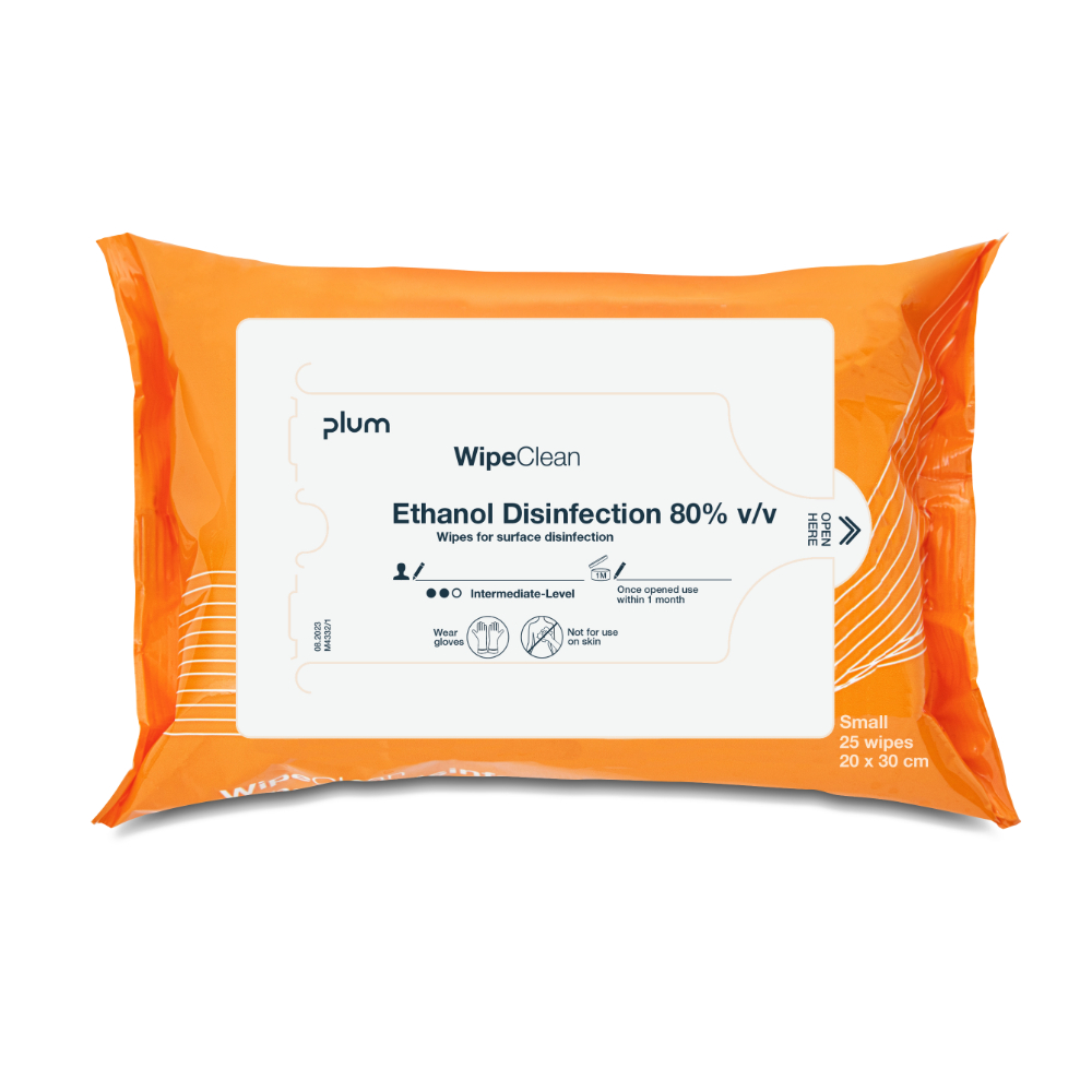 Plum 5211 - WipeClean Ethanol Disinfection 80%, Small. 25 wipes