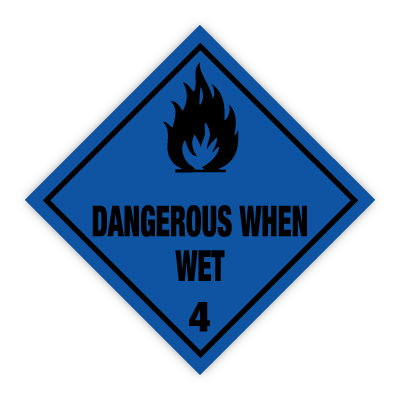 Dangerous when wet kl. 4 fareseddel - 250 stk rulle - 100 x 100 mm