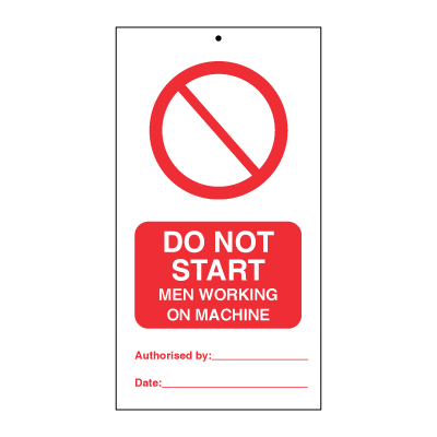 Do not start - men working on machine (packed in 10) 140x75 mm