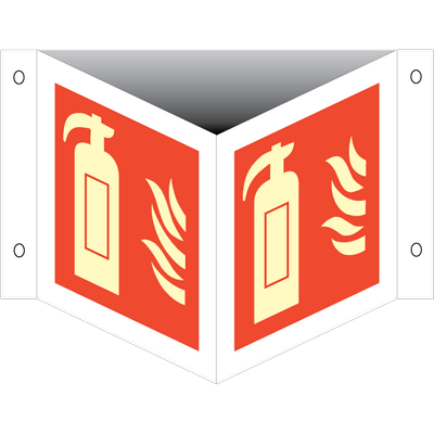 Fire extinguisher, 200 x 200 mm, to-sidet vinkelskilt