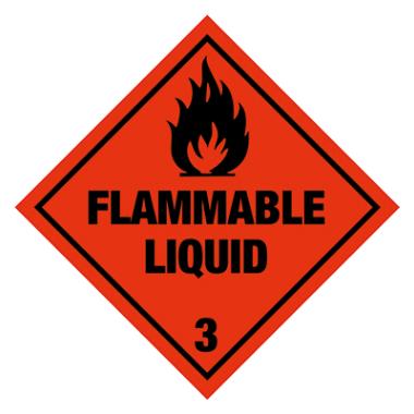Flammable liquid klasse 3 faremærkat, 100 x 100 mm