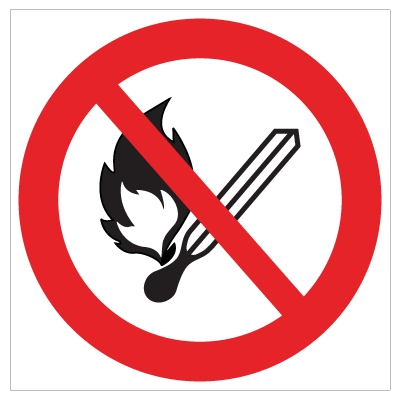 Forbud mod åben ild - Gulvskilt, 400 x 400 mm
