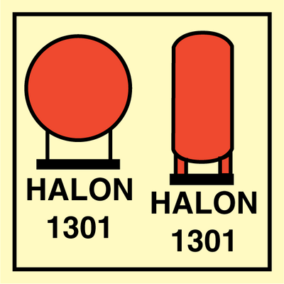 Halon 1301 placed in protected area, 150 x 150 mm