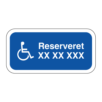 Handicap parkering reserveret skilt med nummerplade information - 25 x 50 cm