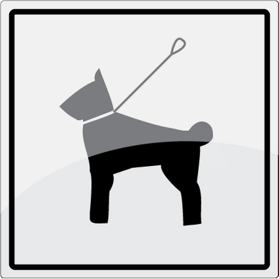 Hund i snor symbol - hundeskilt, rustfrit stål, 150 x 150 mm