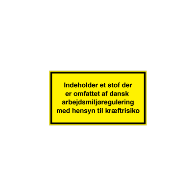 Indeholder et stof der er omfattet af dansk arbejdsmiljøregulering med hensyn til kræftrisiko advarselsskilt etiket, gul 58 x 100 mm